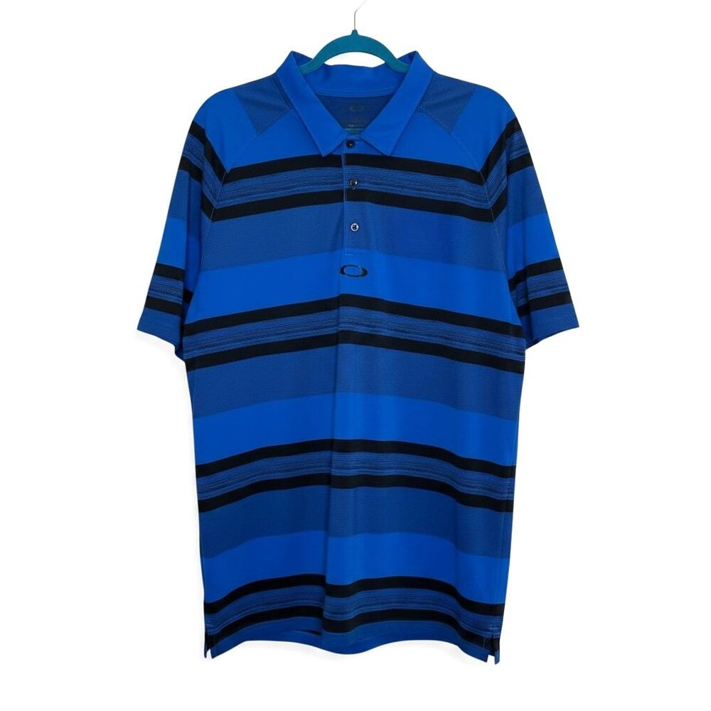 Oakley Polo Shirt Top Slinky Knit Men Stripe Blue Black XXL